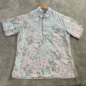 VINTAGE Reyn Spooner Shirt Mens Large Floral Pullover Gold Nude Label 80s Camp